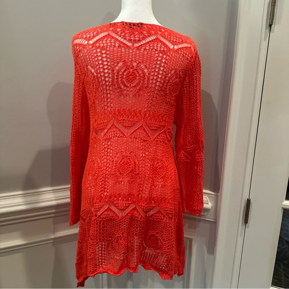 Jeanne Pierre Womens Sz L Coral Crochet Tunic Sweater 3/4 Sleeves Beach Coverup - Picture 6 of 8
